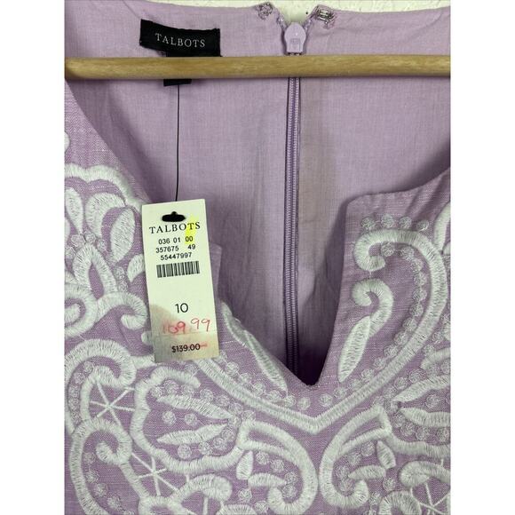 Talbots Womens Linen Dress Sz 10 Purple Embroidered Easter Spring Wedding Shower - Picture 6 of 8